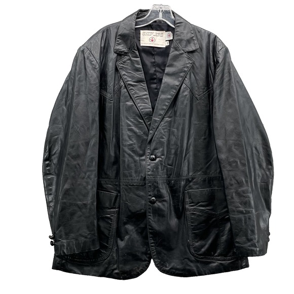 VTG Sheplers 100% Leather Coat Men's 44 Blazer Western 90's Grunge Biker Rodeo